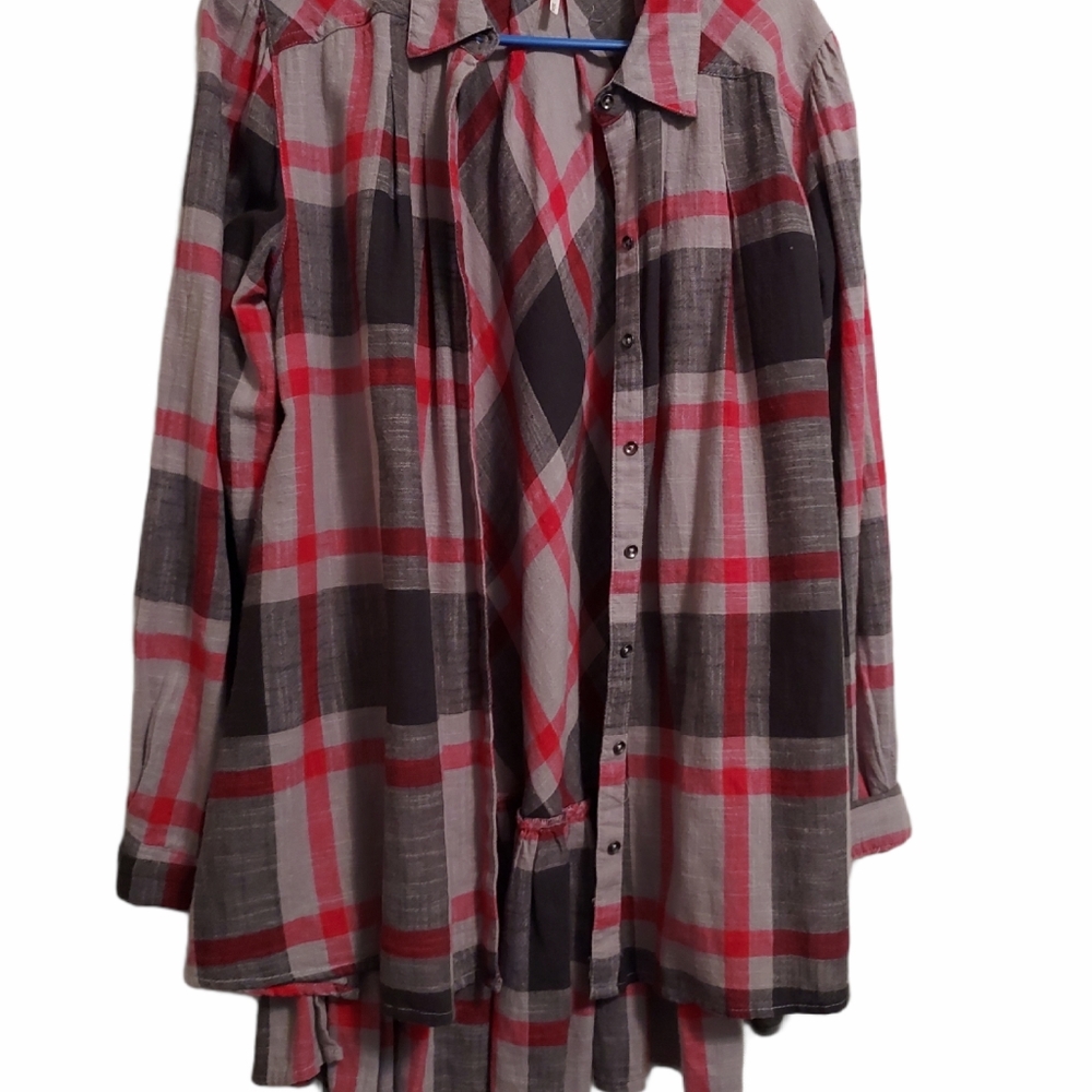 Free people plaid button front med